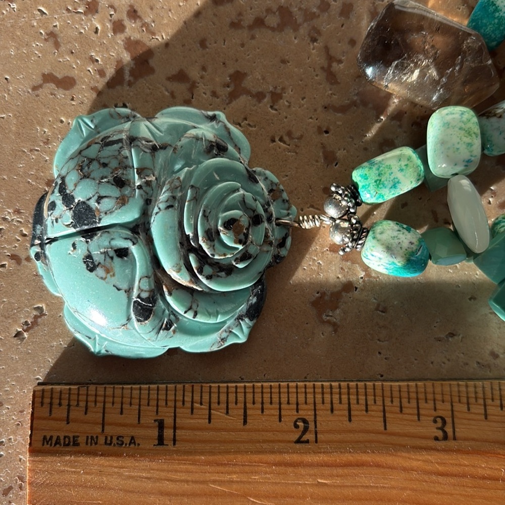 🔥HP🔥Bejewel Carroll Dorsey Walker Artisan Turquoise Necklace w/lg carved stone - Picture 10 of 12